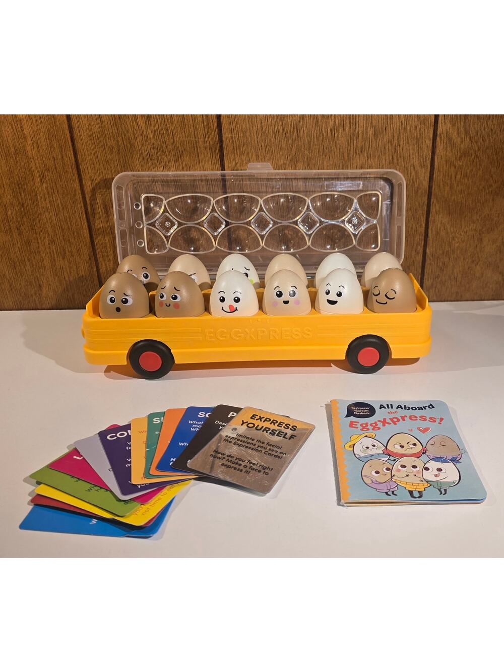 EggXpress Yourself Emotional Learning Toy Game Bus Eggs Cards Playbook Set